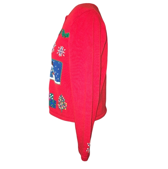 Classics by Marisa Christina VTG Red Patchwork Christmas Cardigan Sweater Size L - Picture 9 of 11